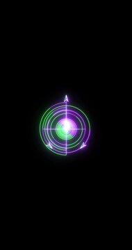 Vertical Neon WiFi Signal Icon Animation, Glowing Wireless Internet Connection Symbol on Black Background, Network UI Element, Seamless Loop 4K Motion Graphics.