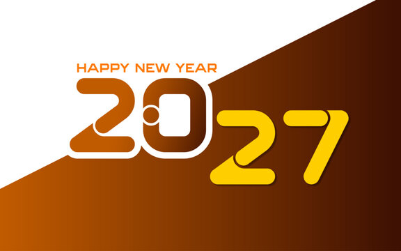 Modern Happy New Year 2027 Typography with Orange and Yellow Numbers on Diagonal Brown Background