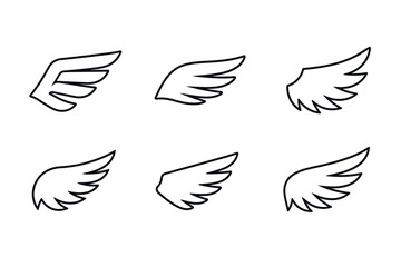 Obraz premium Angel Bird Wing Outline Icon Set, Flying Feather Silhouette