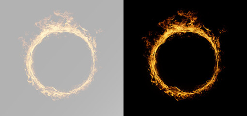 Circular ring of fire with realistic blazing flames isolated transparent overlay png for dramatic visual compositions and effects © Hachapuri