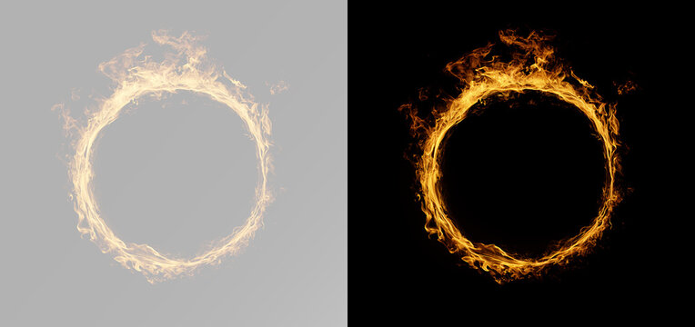 Circular ring of fire with realistic blazing flames isolated transparent overlay png for dramatic visual compositions and effects