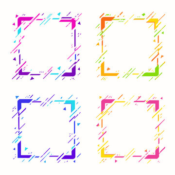 Set of Colorful Abstract Geometric Frames with Dynamic Glitch Lines and Vibrant Gradients
