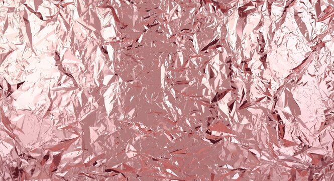 Crumpled Rose Gold Foil Texture with Shiny Wrinkles and Reflections