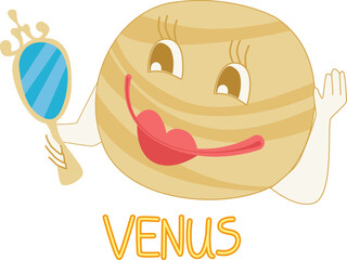 A cute kawaii illustration of the solar system with planets for kids. Educational resources: astronomy and space. © Anastasiya