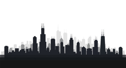 Obraz premium Black silhouette of the Chicago city skyline isolated on white background.