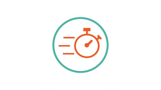Motion graphic of a speed timer icon appearing in a circular frame
