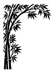 Obraz premium Bamboo Stalks and Leaves Silhouette Corner Frame Stencil Illustration