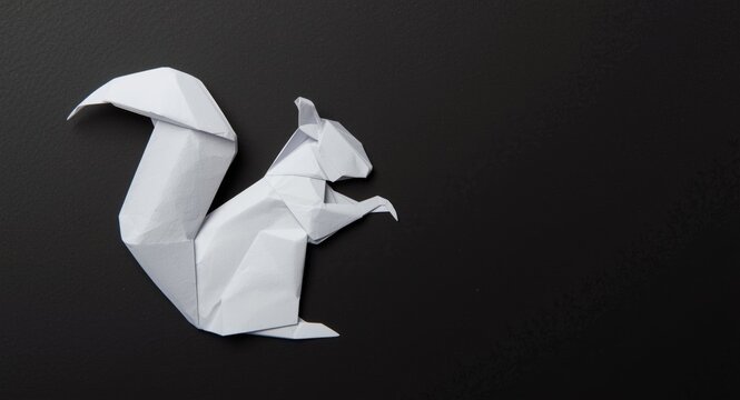 White Origami Squirrel on a Dark Background in a Stylish Pose