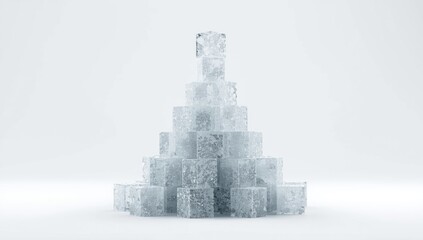 Fototapeta premium Pyramid of Transparent Ice Blocks on White Background