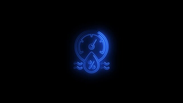 Neon humidity gauge animation, glowing blue hygrometer symbol for weather and climate data visualization