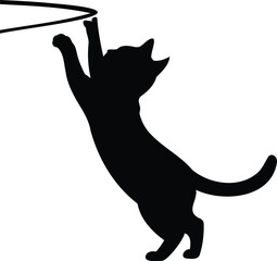 Playful black cat silhouette icon design element featuring an adorable jumping feline reaching up eagerly