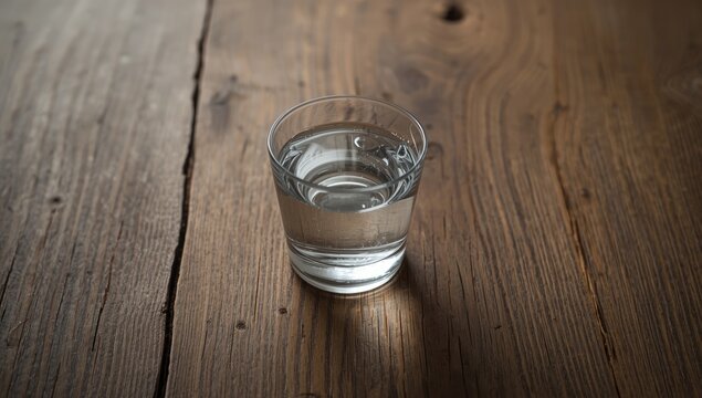 Clear glass of water on a wooden table
