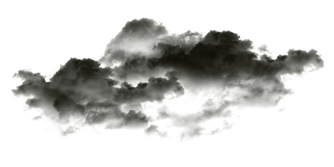 Dramatic dark storm cloud isolated on white background, moody black smoke texture, ominous thundercloud element for digital compositing © MK_360