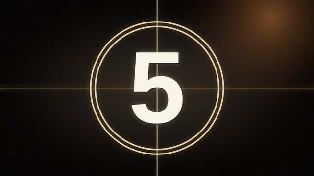 A classic film countdown timer ticks down the seconds on a minimalist two-tone background to signal the start of a production.