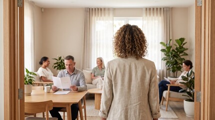 Fototapeta premium Arrival View Of Diverse Adults In Clinical Trial Waiting Room
