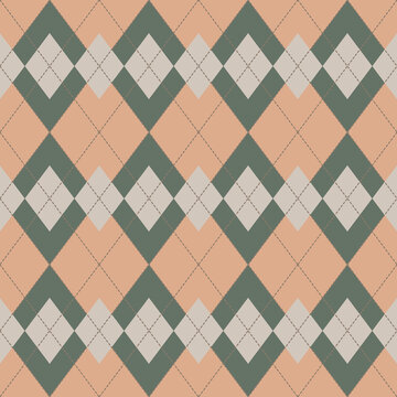 Classic argyle seamless pattern in muted beige and green colors