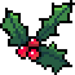 Fototapeta premium Cute Holly Leaves Pixel Art Christmas Icon