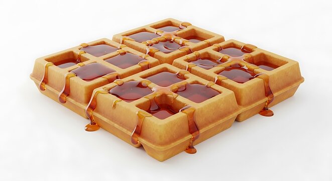 Fresh golden belgian waffle with berry jam topping