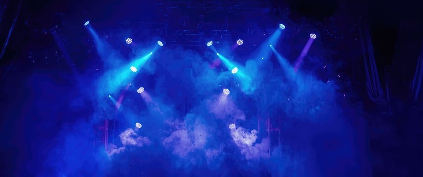 Colorful Stage Lights Illuminating Smoke in a Dark Venue
