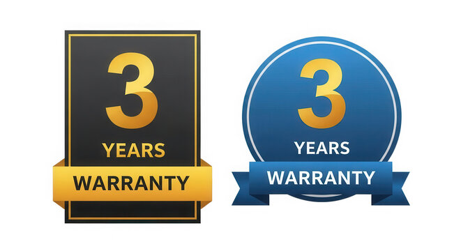 Three years warranty badge and anniversary emblem set isolated on transparent background