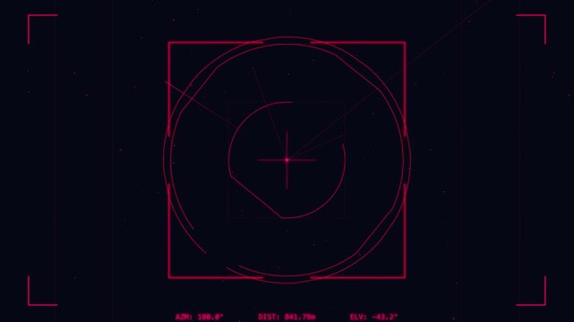 Digital HUD Interface Scan with Rotating Target Tracking and Data Telemetry Overlay in Cyberpunk Futuristic Style Animation