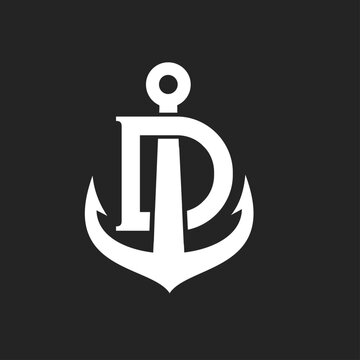 LP Monogram Anchor Logo Design. Stylized Letters L and P Integrated into a Nautical Marine Symbol.