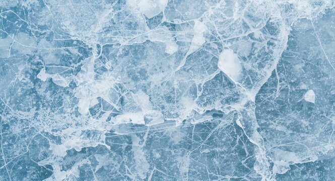 Ice Texture with Cracks and Bubbles in Blue Tone