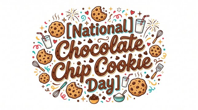 National Chocolate Chip Cookie Day design. Festive food holiday typography illustration.