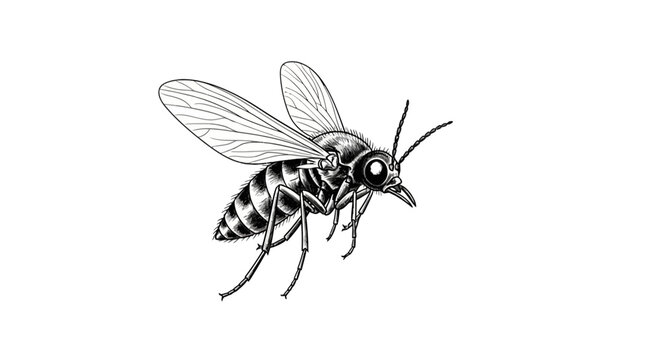 Detailed Vintage Illustration of a Flying Mosquito Insect