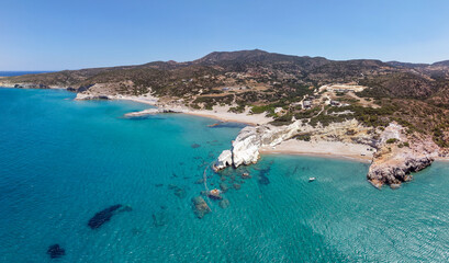 Fototapeta premium Panoramic aerial view of Triades beaches, Milos island, Greece