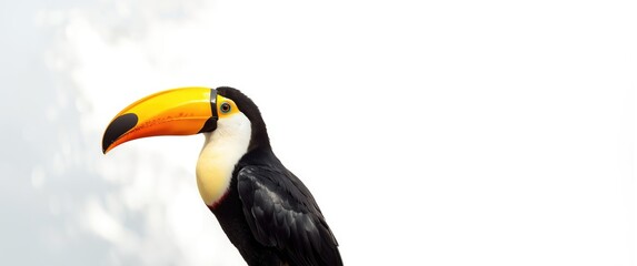 Fototapeta premium Tropical Toucan with Bright Yellow Beak Isolated on White