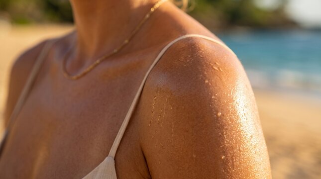 Macro photo of woman's shoulder glistening coco&hellip; 2k showing woman's features showing delicate skin pores natural beauty details and high-resolution skin texture with professional studio lighting