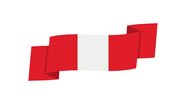 Ribbon banner displaying the red and white colors of the Peruvian flag waves elegantly.