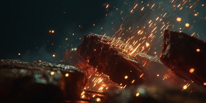 Fiery sparks fly from collapsing industrial metal structures, creating a dramatic and intense scene