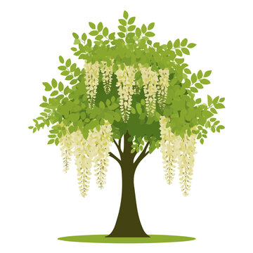 Flat 2D illustration of Black Locust Tree, simple modern design, isolated on a white background.
