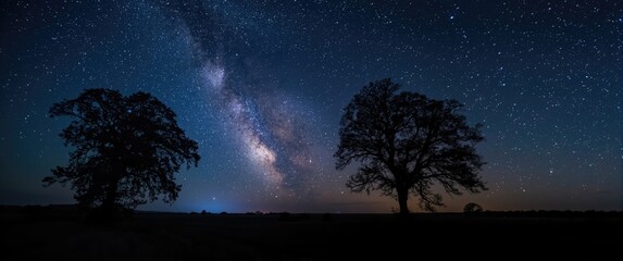 Starry Night Sky with Milky Way and Silhouette of Trees © Holo Frame