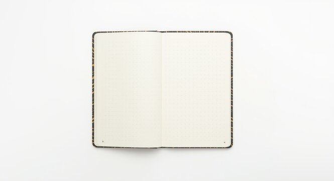 Open Notebook with Blank Dotted Pages on a White Background