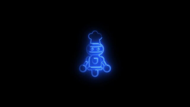 Neon glowing chef robot animation for culinary technology and ai cooking concepts