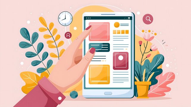 flat vector illustration of smart mobile device with flexible display technology and modern user interface, premium editorial illustration