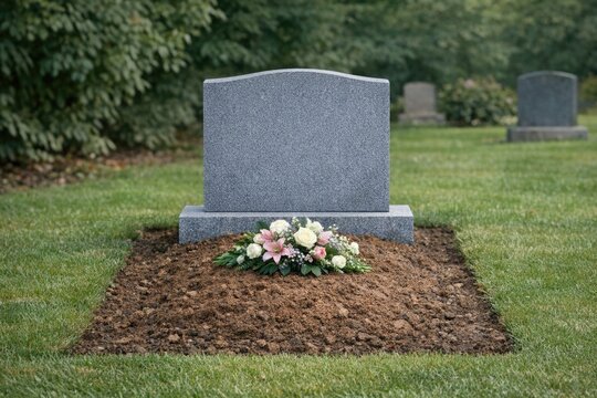 A decorative grave with a beautiful flower arrangement on top