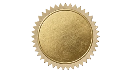 Fotobehang Goud Blank golden metallic seal or badge with decorative jagged edges, textured surface for custom logos and certifications  © ATIQULISLAM