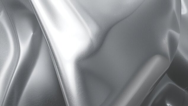Wrinkled Silver Fabric Closeup with Shiny Texture and Soft Reflections