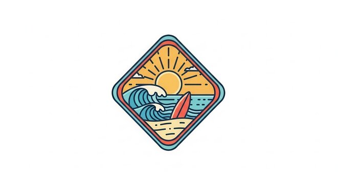 Surfing sunset beach logo