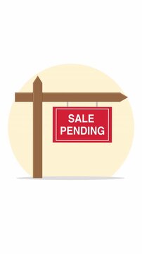Vertical Sale Pending Real Estate Sign Hanging on Wooden Post Flat Illustration