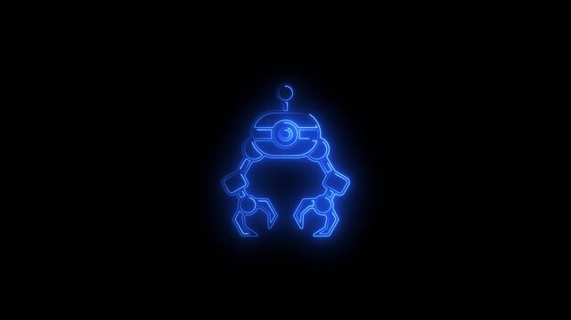 Neon blue robotic claw animation, futuristic industrial automation concept mechanical