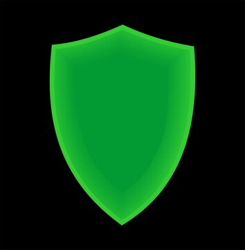 Glowing green shield vector icon. Vector illustration.
