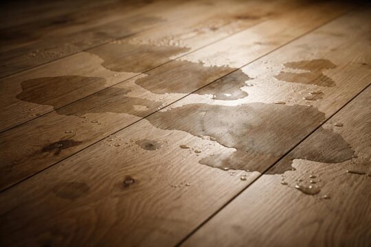 Water Stains on Wooden Floorboards in Soft Natural Light