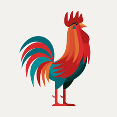 Flat 2D illustration of Rooster, clean vector illustration style, isolated on a white background. © Antoni