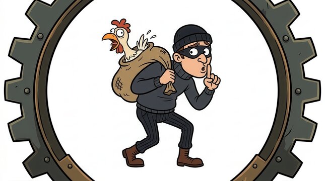 cartoon thief with chicken