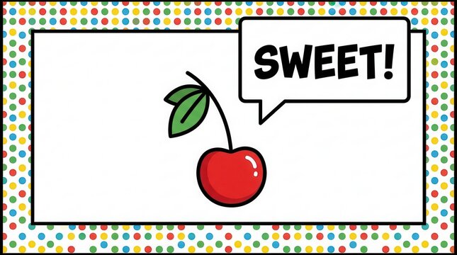 colorful comic cherry with speech bubble